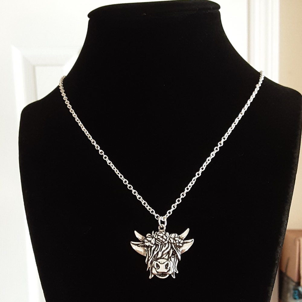 Hand Crafted Highland Cow  Necklace Silver Color